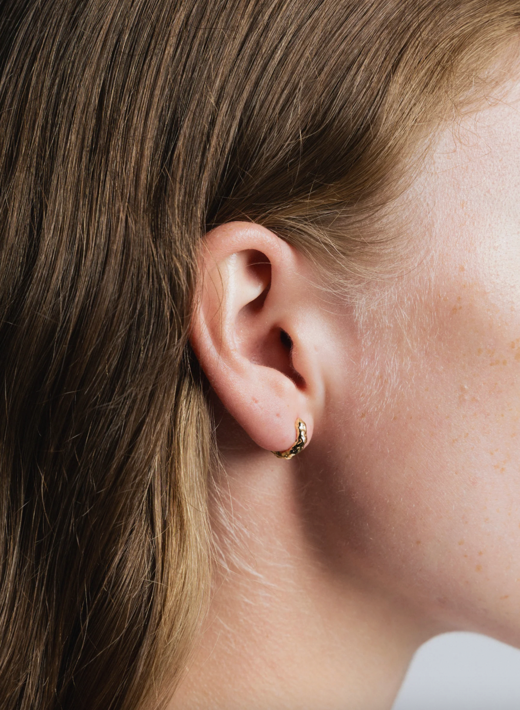 Organic Huggie Hoops in Gold